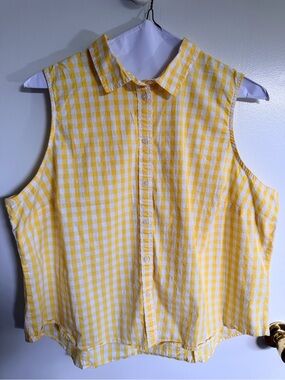 J.Crew 3X Yellow Gingham Sleeveless Button Front Blouse Plus Size
